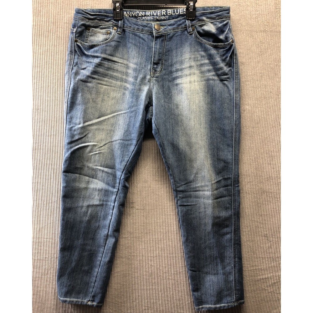 Canyon River Blues Skinny Jeans 16 Distressed Whiskered Contrast Stitch Y2K